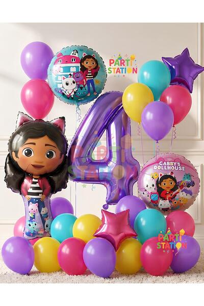 Parti Station Gabby Dollhouse Balloon 4 Years Old 18 Piece Birthday Balloon D...