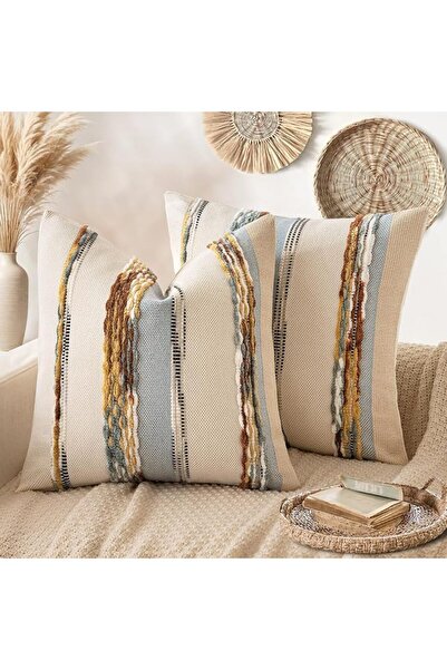 ANRODUO Pack of 2 Boho Decorative Throw Pillow Covers 18x18 Farmhouse Cushion...