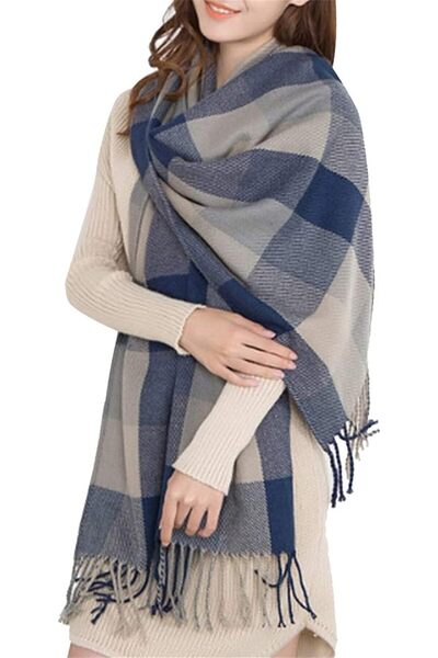 KASTWAVE Women's Long Plaid Blanket Scarf Chunky Oversized Winter Fall Warm S...