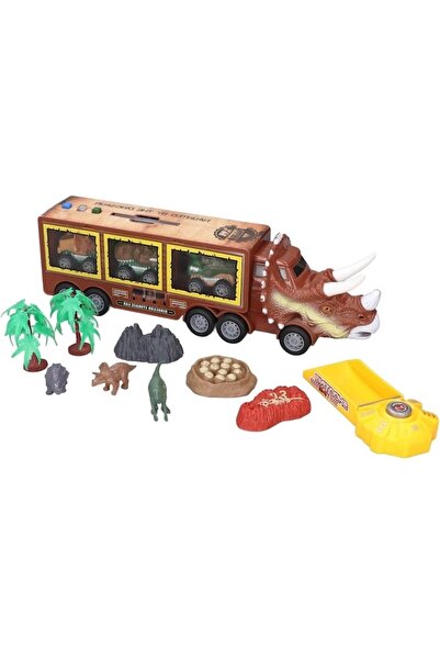 MACVI Camion interactiv cu dinozauri cu 3 vehicule și accesorii preistorice �...
