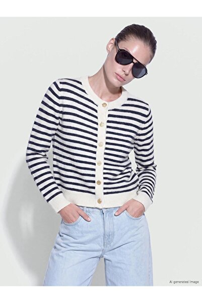 LC Waikiki Crew Neck Striped Women's Knitwear Cardigan (W6)