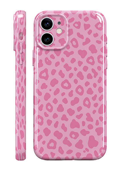 WANNA PROTECT iPhone 12 Pink Leopar Protect Slim Parlak Tam Kaplayan Baskı Ka...
