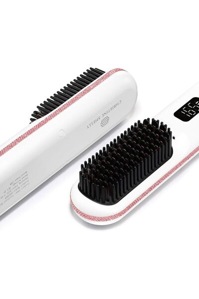 CHRISTINE SHELLY Hair Straightener Brush, Cordless Mini Straightening Brush |...
