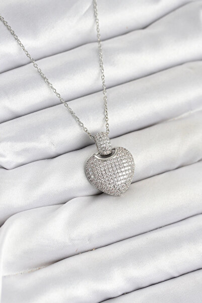 SORA GROUP 316L Steel Chain Silver Color Zircon Stone Heart Women's Necklace