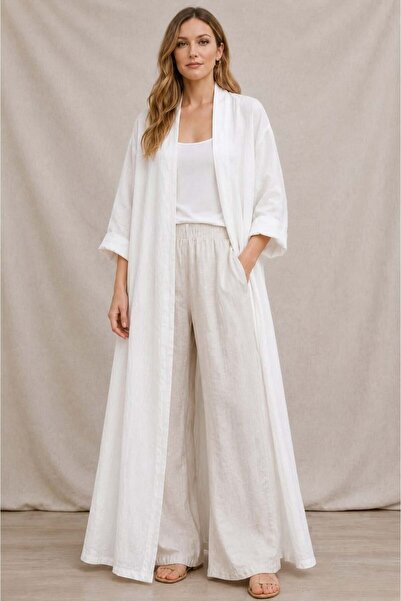 EREN STYLE Bohomiyan Italian Long Pocketless K Linen Kaftan & Cap (140-cm)