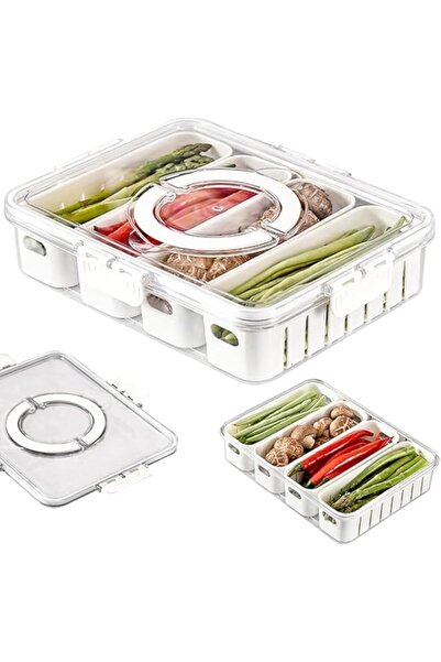 Generic Divided Serving Tray with Lid & Handle, Portable Snackle Box with 4 C...