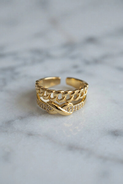 shopwave Adjustable Gold Color Ring with Chain and Knot Detail