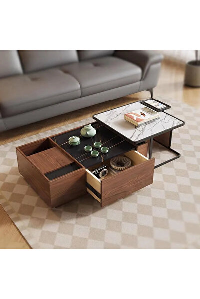 Baytonia Margaret Wood and Marble Top Coffee and End Table - Brown