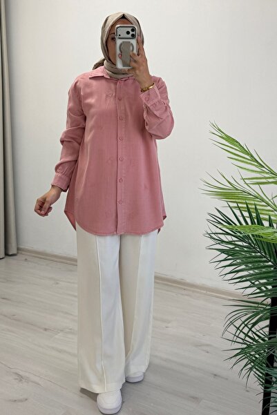 T Moda Store My Magazin Tansel Kumaş Kalp Nakışlı Tesettür Gömlek