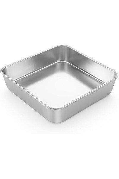 Generic 8 x 8 Inch Square Cake Pan, Stainless Steel Baking Tray, Oven Safe La...