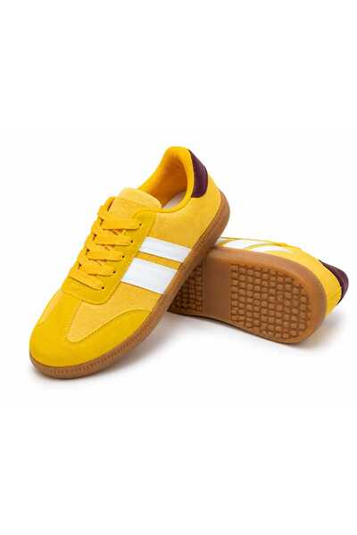 Generic Women's Yellow White Casual Sneakers – Lace-Up Gum Sole Shoes