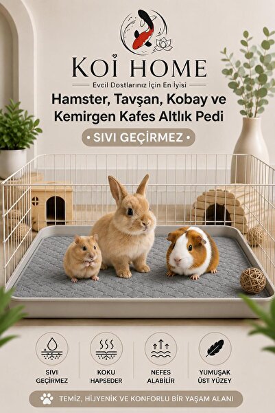 Koi Home Hamster, Tavşan, Kobay ve Kemirgen Kafes GRİ Altlık Pedi | YIKANABİL...