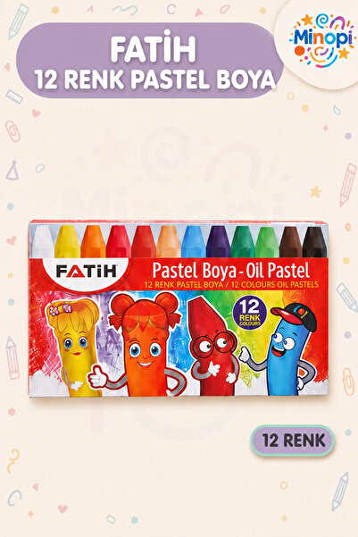 Minopi Fatih 12 Renk Pastel Boya Seti Canlı Renkler Okul ve Resim Etkinlik Bo...
