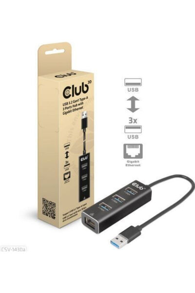 Other Club3D USB Hub 3 Θύρες USB 3.0 με σύνδεση USB-A Ethernet Κωδικός: CSV-1...