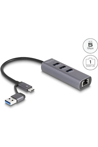 DELOCK Διανομέας USB 3 Θυρών USB 3.0 με σύνδεση σε υπολογιστή USB-A / USB-C /...