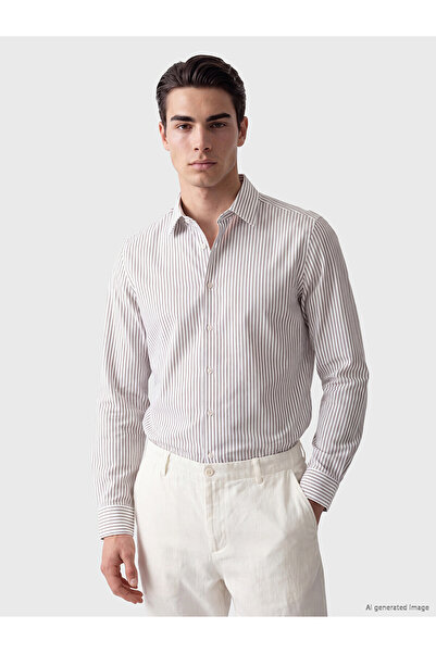 LC Waikiki Lcw Business Brown Slim Fit Striped Gabardine Men's Shirt