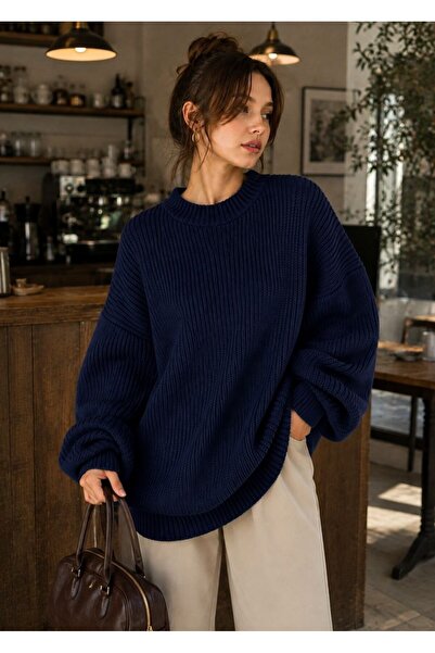 DepoExport Women's Premium Oversize Soft Crew Neck Knitwear Sweater