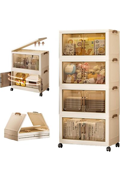 GENERAL Folding Storage Box with Lid, 4-Tier Plastic Storage Bins with Magnet...