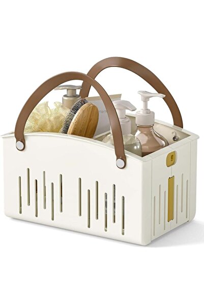 ALMEKAQUZ Shower Basket Caddy with Double Handle Foldable Dry Wet Separation ...