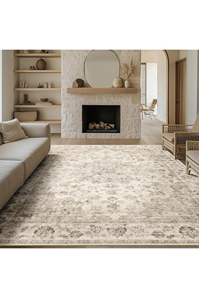 GENERAL PureCozy Vintage Door Mat 60x90cm Beige Washable Small Area Rugs | No...