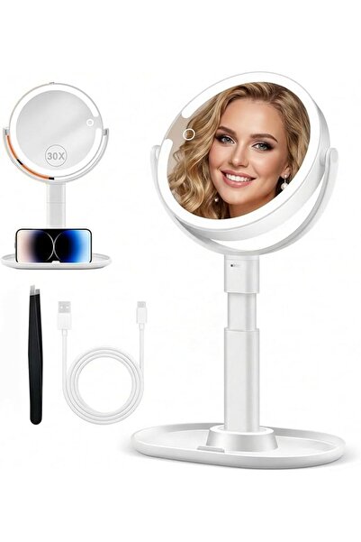 LENND Lighted Vanity Mirror, Rechargeable 30X Magnifying Makeup Mirror with 3...