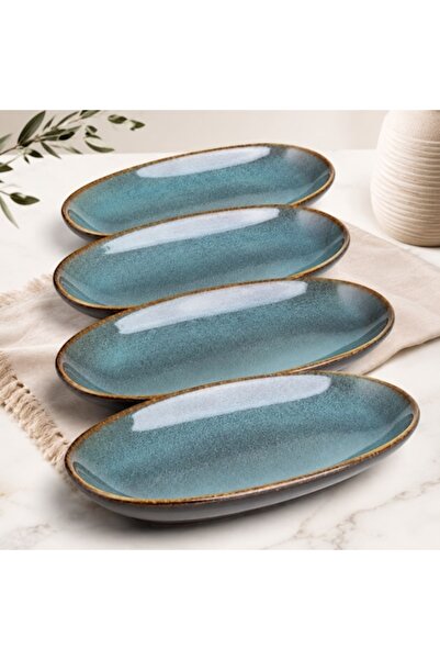 IRO Set de 4 farfurii ceramice albastre pentru aperitive, mâncăruri la mâna, ...
