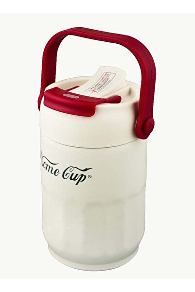 BASURRAH thermal container, beige and red, 240ml