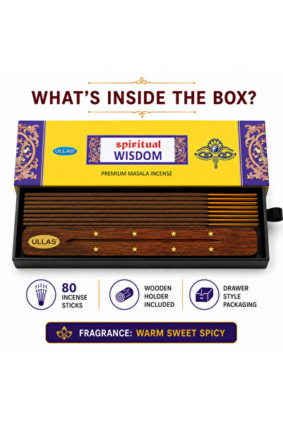 Ullas Spiritual Wisdom 80 Incense Sticks + Stick Holder