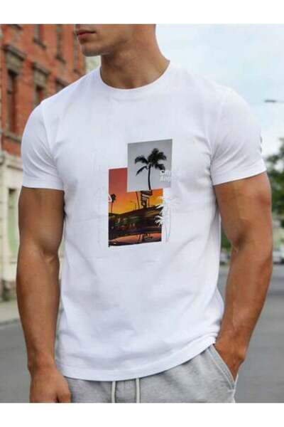 k222 1pc Womens Los Angeles Sunset Palm Tree TshirtCotton 180gsm.Printed Tee....