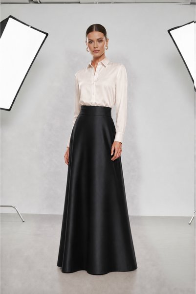 2021 NSM LİFE quality of life High Waist A-Line Matte Satin Skirt with Belt