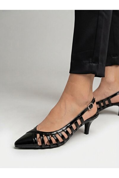 Rüya Shoes Patent Leather Pointed Toe Comfortable Classic Heeled Genuine Leat...