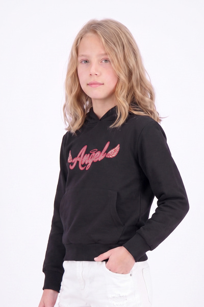 panios kids Kız Çocuk Baskılı Kanguru Cepli Uzun Kollu Kapüşonlu Sweatshirt