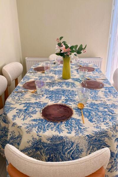 Çeyiz Diyarı Ocean Printed Rectangular Tablecloth 160X220 cm Blue