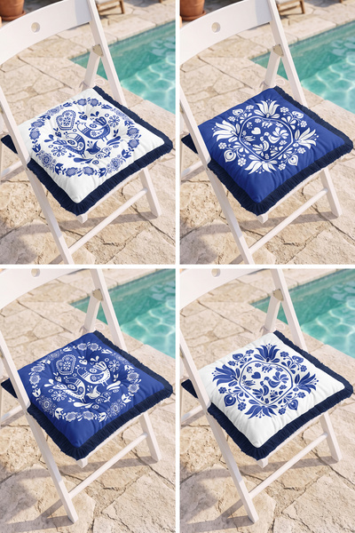 Realhomes Blue and White Tile Style Bird and Flower Motif Patchwork 4-Piece F...