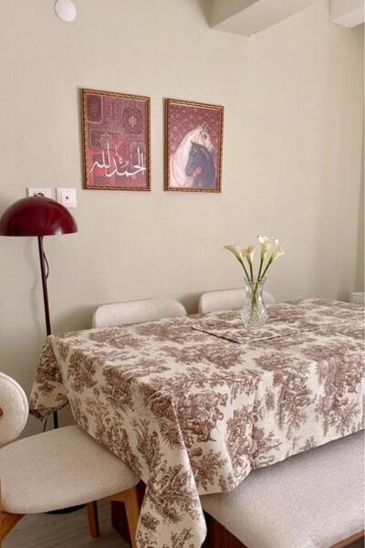 Çeyiz Diyarı Ocean Printed Rectangular Tablecloth 160X220 cm Brown