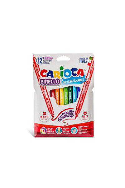 carioca Super Washable, 2-Headed, Fine/Coarse Tip, 12 Colors/Box, Birello