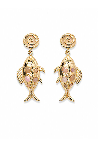 stravis Gold fish figured colorful stone detailed dangle earrings