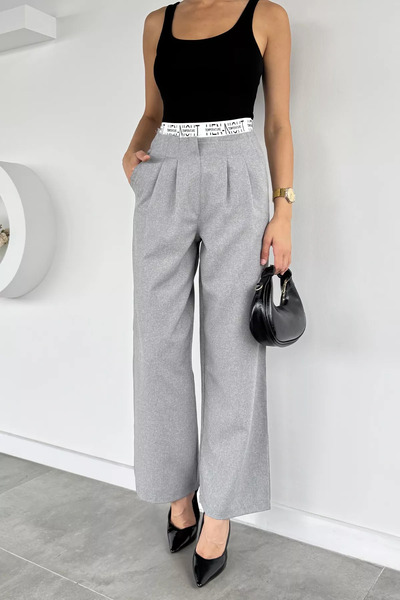 Aryena Gray Women's Pleated Palazzo Pants with Elastic Waist