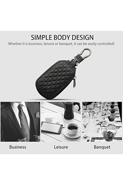 Aputue Car Key Case, Black Universal Leather Fob Cover with Zipper Closure, P...