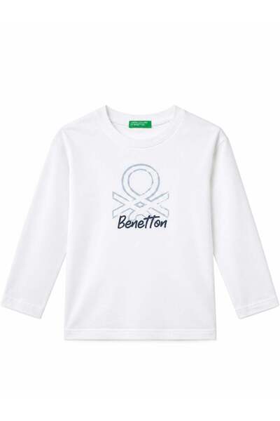 United Colors of Benetton Boy's Ecru Organic Cotton Long Sleeve Jersey T-Shir...