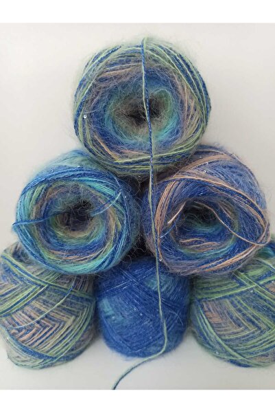 İPEK YÜN İPLİK DÜNYASI Angora Knitting Yarn Batik (Silver Sequins on Saks Blu...