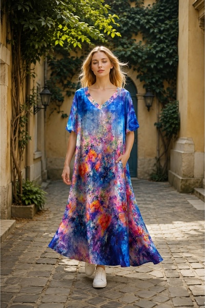 Fashimo Rochie maxi cu maneca tip fluture si buzunare cod ES11853