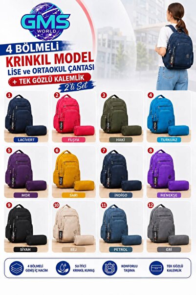GMS WORLD 4 BÖLMELİ KRINKIL MODEL LİSE VE ORTAOKUL ÇANTASI / TEK GÖZLÜ SOSİS ...