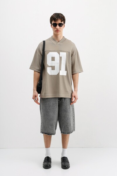VAMOSCLO Printed Ribbed Oversize T-Shirt