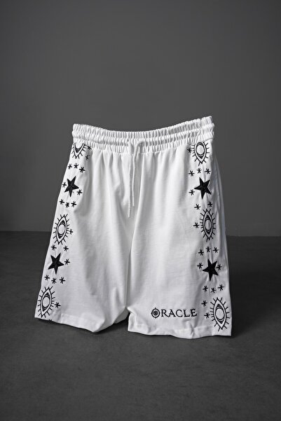 Slatra Men's White Oracle Embroidered Above-Knee Shorts
