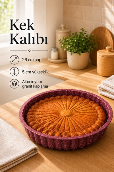 Sariva Home 26 cm Granite Coated Aluminum Cake Mold Round Patterned Oven Mold
