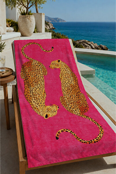 Evmila Ručnik za plažu sa figurom ružičastog leoparda 70x150 - pamučni ručnik...