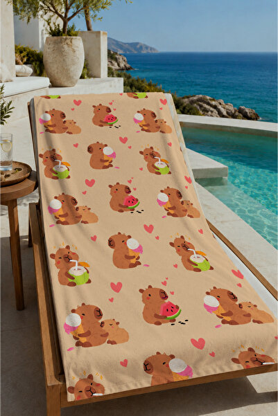 Evmila Cream Floor Cute Sweet Figured 70X150 Beach Towel - Digital Printed Fa...