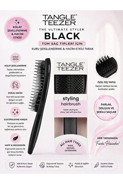 Tangle Teezer The Ultimate Styler Black Dry Styling Hair Brush – Natural Volu...