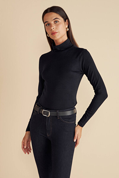 BROOKS BROTHERS Kadın Lacivert Yün Karışımlı Yarim Balıkçı Örme Bluz